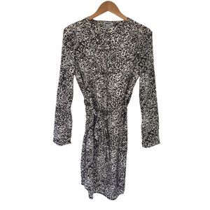 DKNY Belted Semi-Sheer Animal Print Black & White Shirt Dress | M